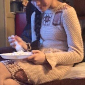 Derek Heart Crochet Woven Heavy Knitted Dress 12 Girls HolidayTan Natural